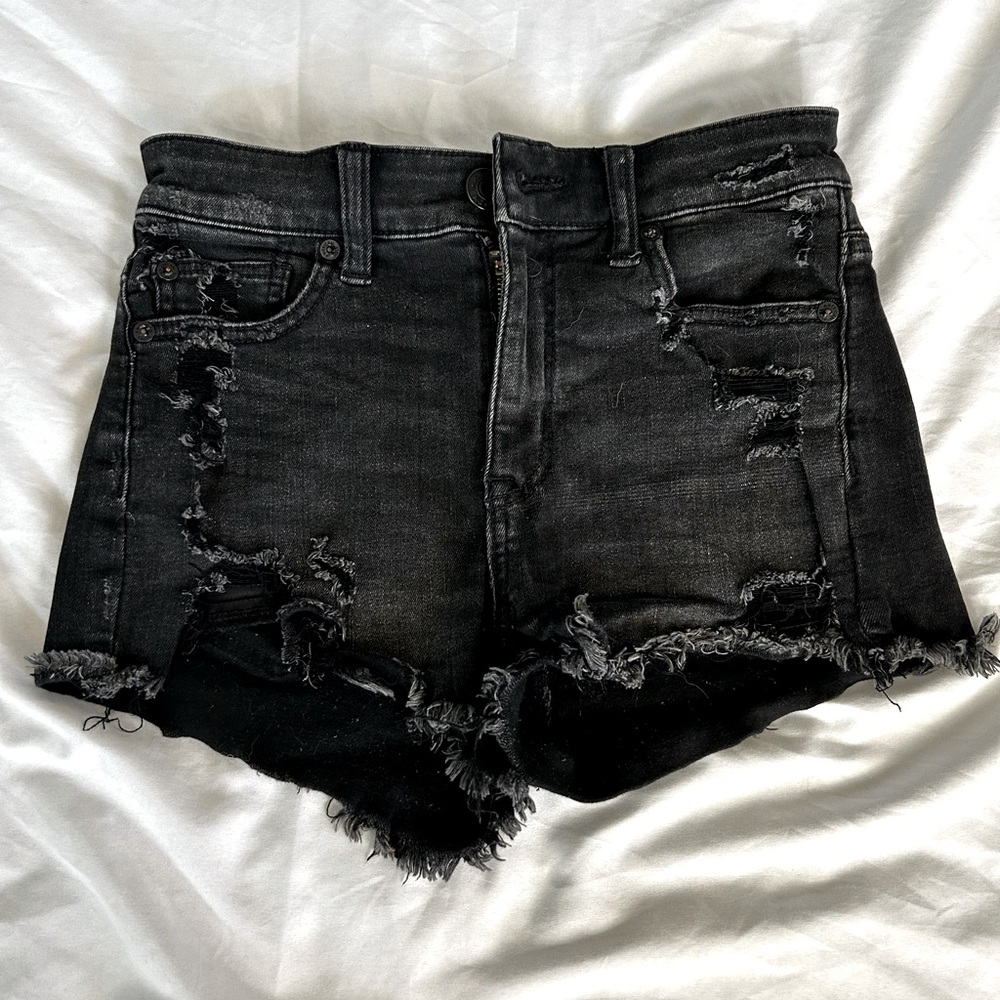 ripped black jean shorts, American Eagle